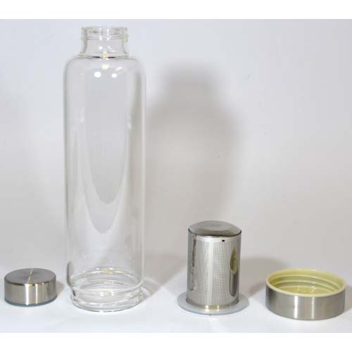 Botella fe vidrio con filtro con funda