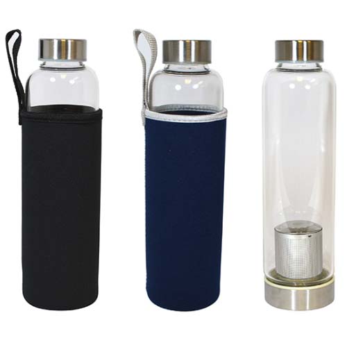 Botella fe vidrio con filtro con funda