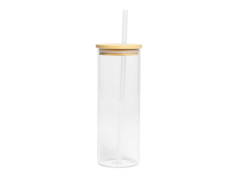 Botella Vidrio Borosilicato Sublimación, tapa Bamboo