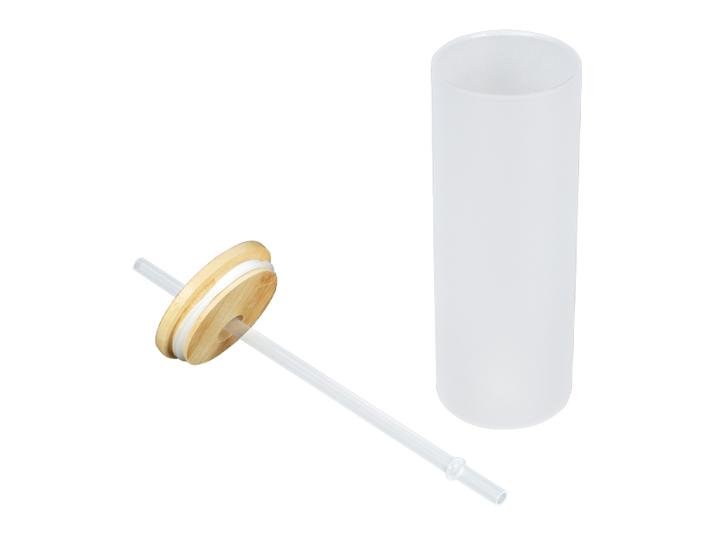 Botella Vidrio Borosilicato Sublimación, tapa Bamboo