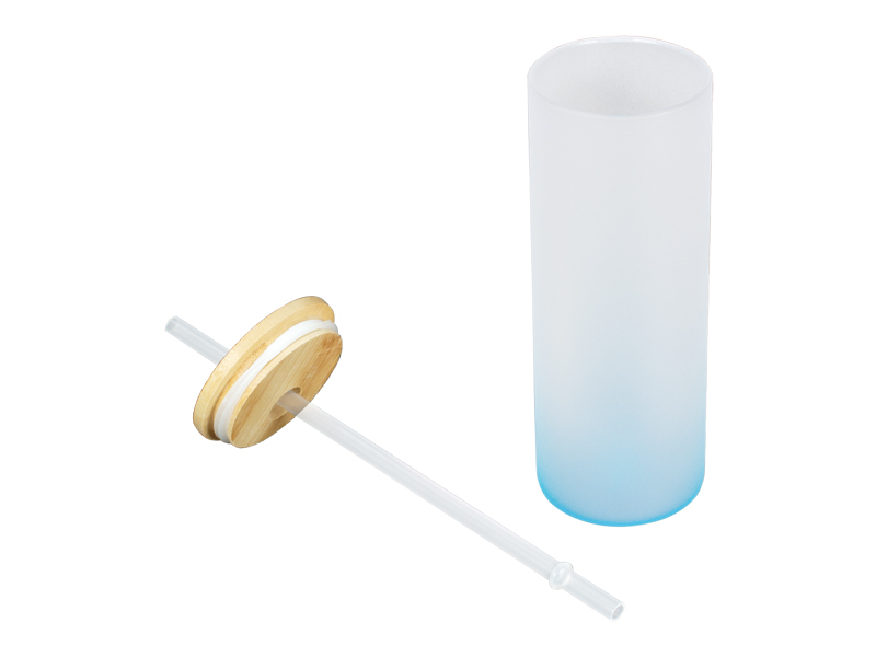 Botella Vidrio Borosilicato Sublimación, tapa Bamboo