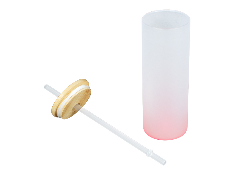 Botella Vidrio Borosilicato Sublimación, tapa Bamboo