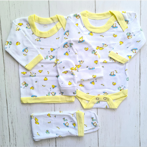 Set ajuar de 5 piezas 100% algodón para bebé - diseño pollito amarillo